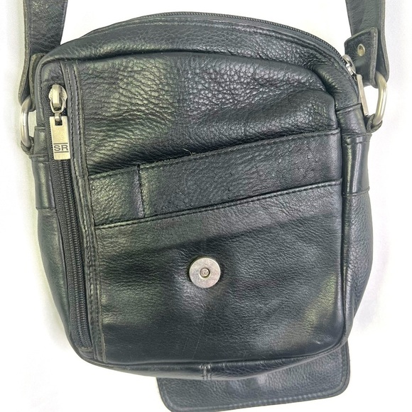 STONE RIDGE BLACK LEATHER CROSSBODY BAG MESSENGER  BAG VINTAGE MADE IN CANADA - Picture 6 of 17